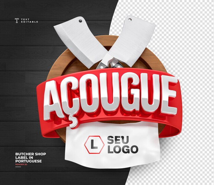 PSD rótulo para loja de carne com título butchers wednesday em renderização 3d em português brasileiro