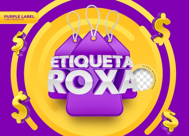 Rótulo roxo renderização 3d do logotipo no brasil template design em português