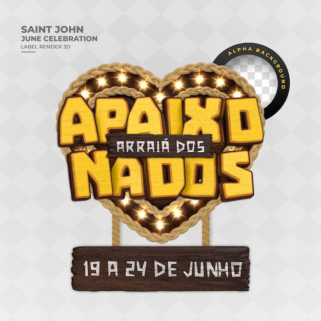 Rótulo saint john lovers fest 3d render português