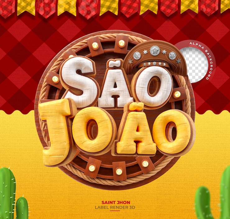 PSD rótulo sao joao em português brasileiro festival letras 3d