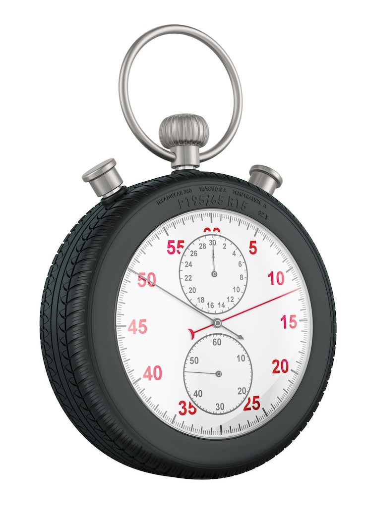 PSD la roue de la voiture comme chronomètre concept de service rapide rendering 3d isolé sur un fond transparent