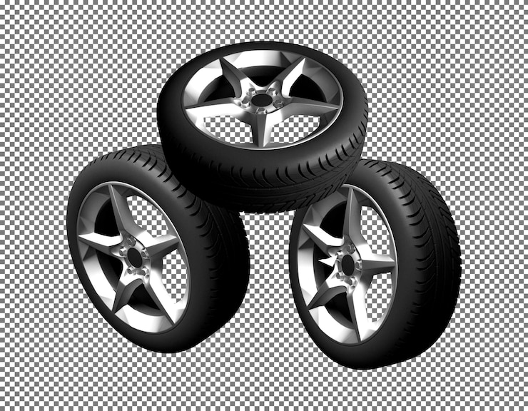 PSD roue de voiture sur fond blanc