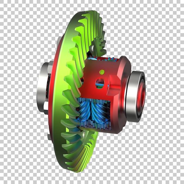 Roues dentées de transmission sur fond transparent illustration de rendu 3d