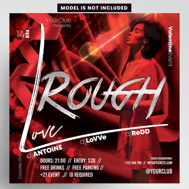 Rough love love event design de panfletos de festas de discoteca no instagram