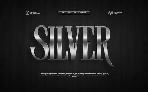 Rough Metal Silver 3D Text-Effekt-PSD-Vorlage