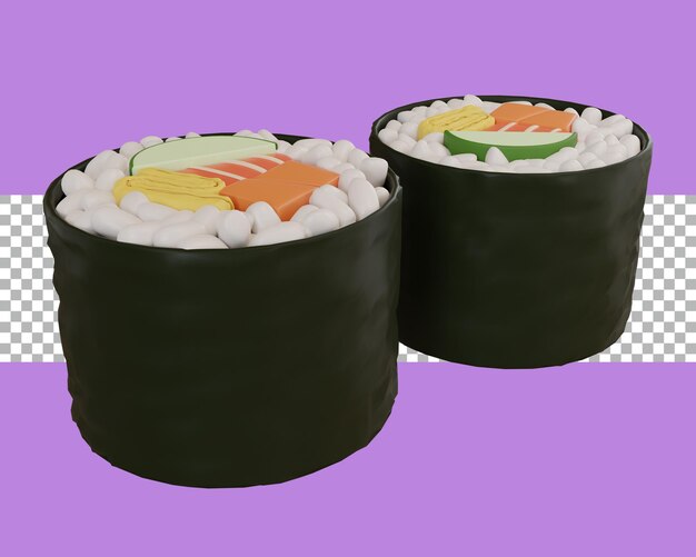 Rouleau de sushi de rendu 3D transparent