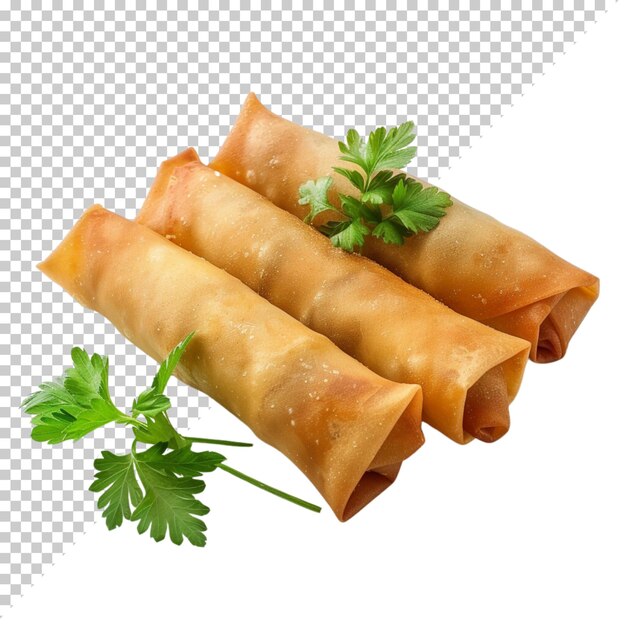 PSD rouleaux de printemps avec sauce au piment sucré chimichangas jour de nourriture isolé sur un fond transparent