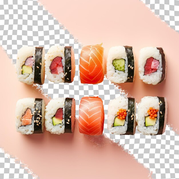 PSD rouleaux de sushi japonais sur fond transparent