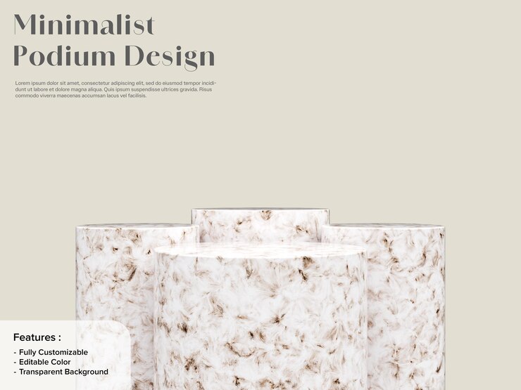 PSD round marble podiums in soft beige modern composition