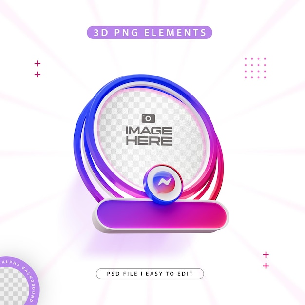 Round Profile 3D Frame for Messenger on Social Media Isolated