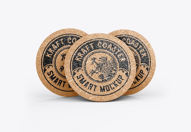Round Wooden Coaster Mockup 3D rendering
