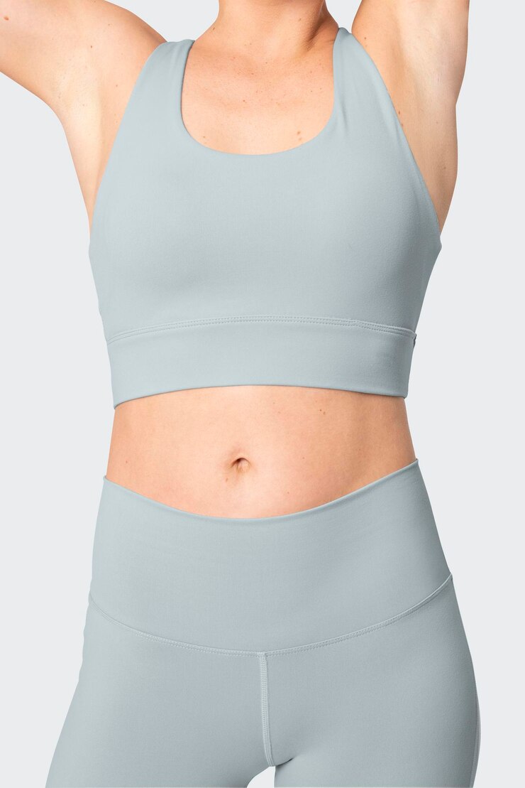 PSD roupas esportivas azuis, leggings e sutiã esportivo, roupas femininas