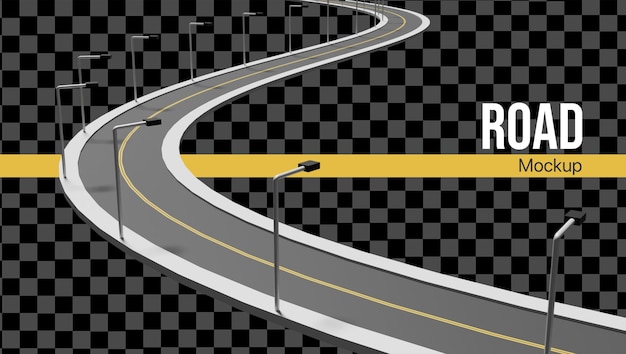 Une route courbe 3D avec une maquette de lampe