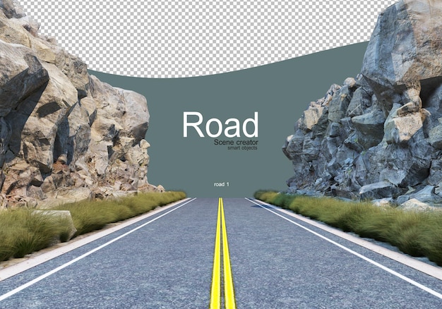 Une route qui traverse une grande ligne de rochers
