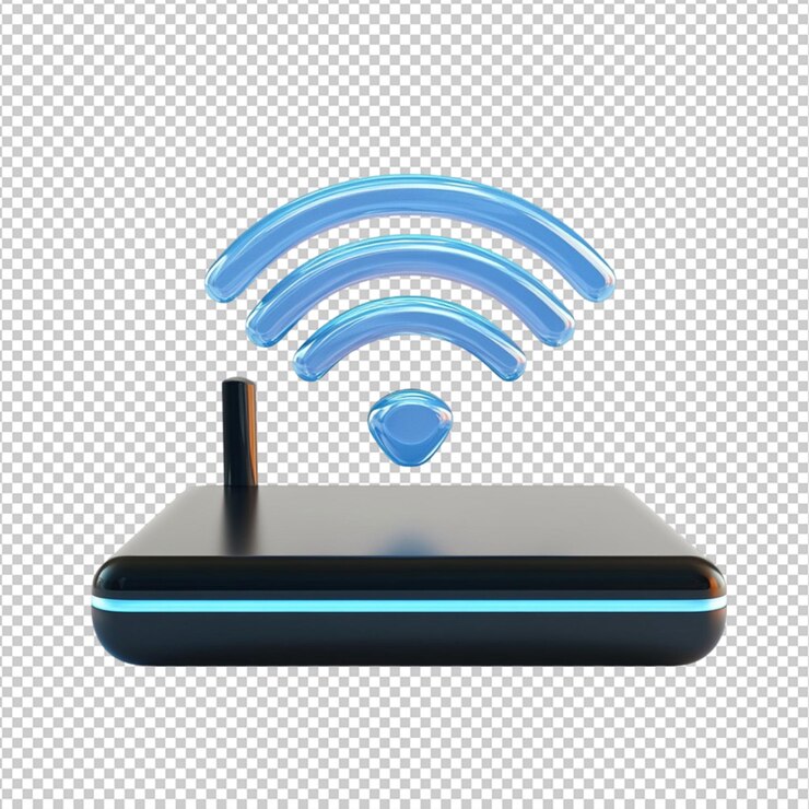 PSD router inalámbrico moderno 3d render azul tecnología de señal wi-fi red de internet dispositivo de datos web en el hogar