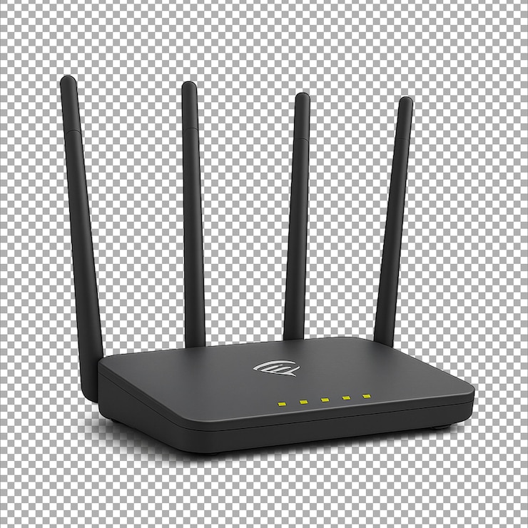 PSD router sem fios preto com quatro antenas