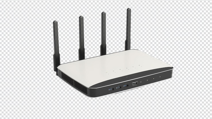 PSD router wi-fi moderno de alta tecnologia isolado em fundo branco para marketing tecnológico e comércio eletrônico