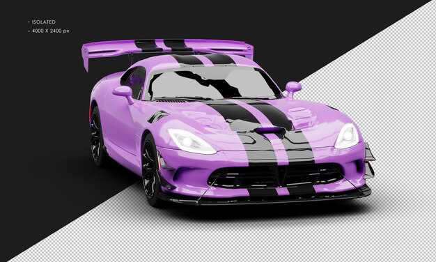 PSD roxo metálico realista isolado com listras racing sport sedan super car do ângulo frontal direito