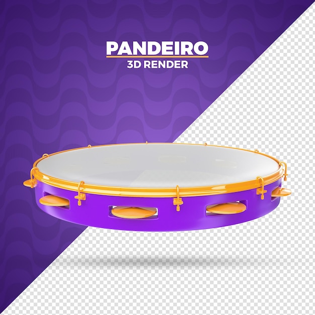 Roxo pandeiro brasileiro carnaval instrumento 3d renderização isolada para composição