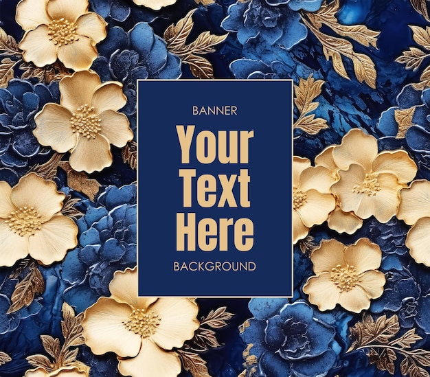 PSD royal blue und gold floral banner vorlage hintergrund mit bearbeitbarem text