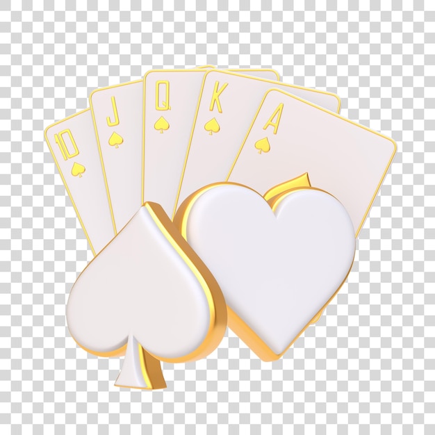 Royal Flush in Spades mit eleganten goldenen Umrissen auf weißem Hintergrund