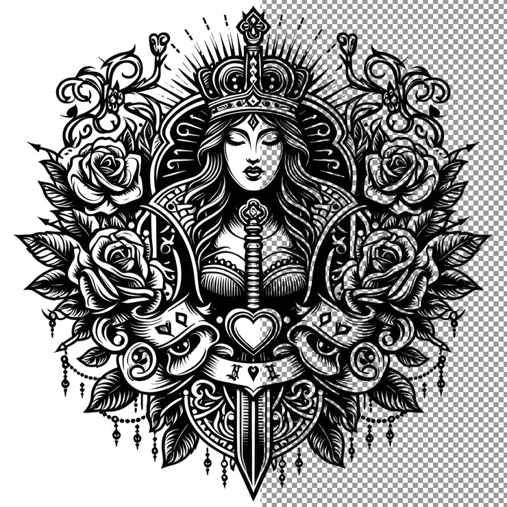 PSD royal ink elegance vector design de tatuagem da rainha em fundo transparente