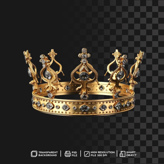 PSD royal psd 3d golden crown con adorno en fondo transparente