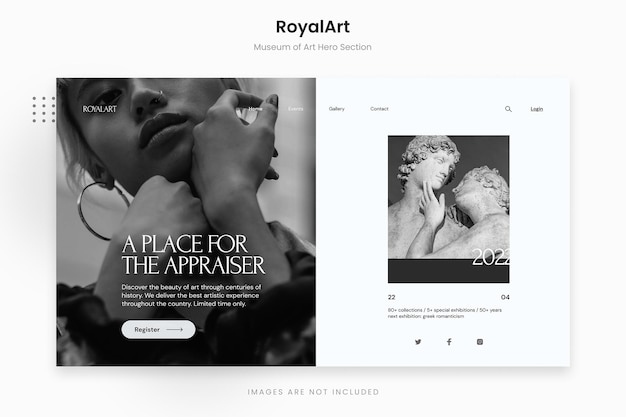 PSD royalart - modèle de section de héros du musée artistique noir et blanc de l'art