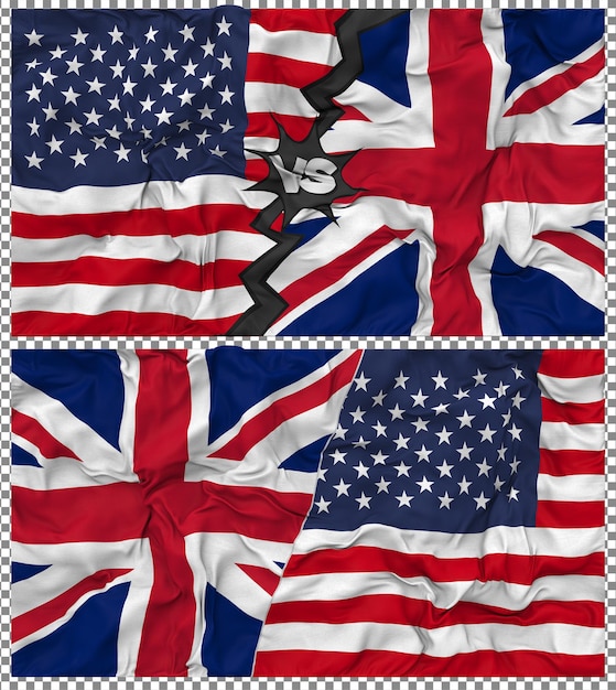Royaume-Uni vs États-Unis Half Combined Flag Cloth Texture Relation bilatérale Rendering 3D