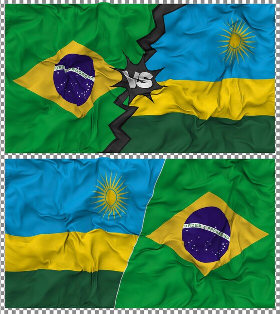 Ruanda contra Brasil Media bandera combinada con textura 3D de la tela de la bandera