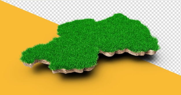 Ruanda Mapa suelo geología sección transversal con hierba verde y textura de suelo de roca ilustración 3d