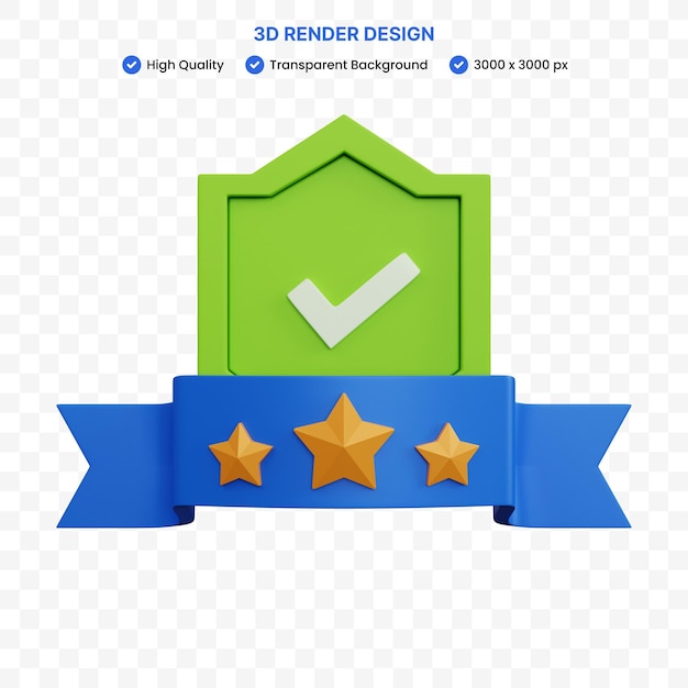 ruban étoile de rendu 3d avec bouclier vert isolé