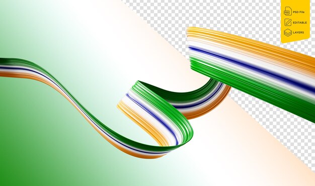 PSD un ruban ondulé abstrait avec les couleurs du drapeau national indien illustration 3d minimale moderne
