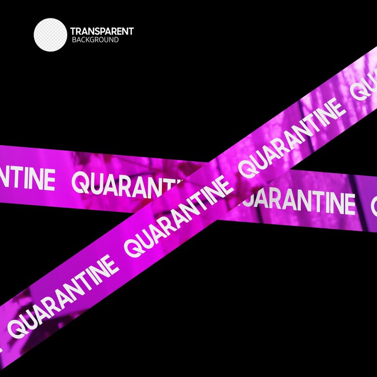 PSD un ruban violet avec les mots quarantaine dessus