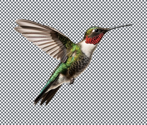 PSD rubythroated hummingbird isoliert auf durchsichtigem hintergrund
