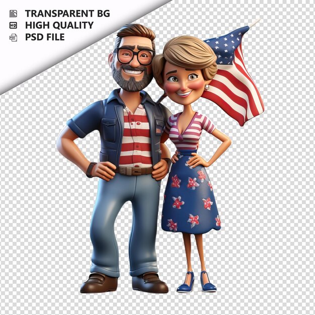 PSD rude american couple 3d estilo de dibujos animados de fondo blanco es