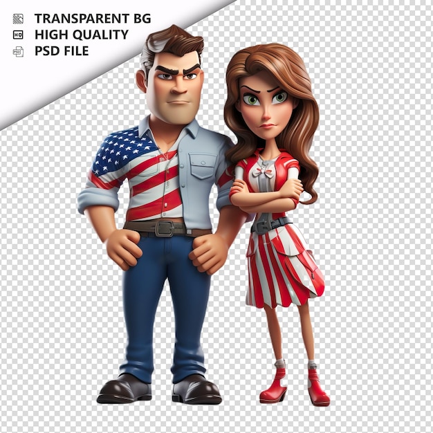 PSD rude american couple 3d estilo de dibujos animados de fondo blanco es