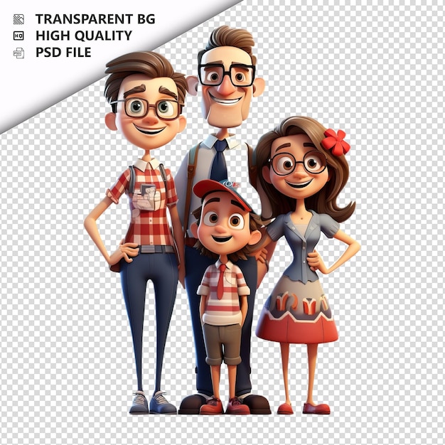 PSD rude american family 3d estilo de dibujos animados de fondo blanco es