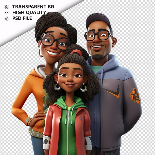 PSD rude black family 3d estilo de dibujos animados con fondo blanco