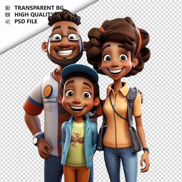 PSD rude black family 3d estilo de dibujos animados con fondo blanco