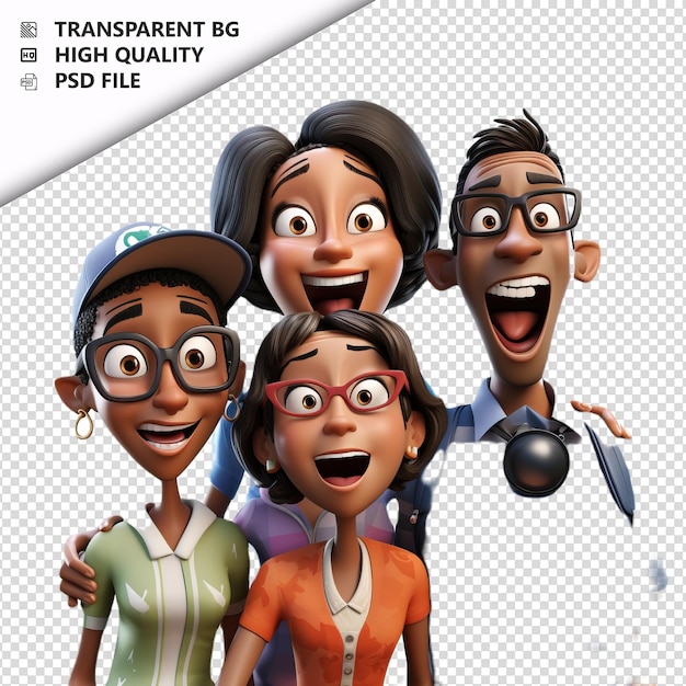 Rude black family 3d estilo de dibujos animados con fondo blanco