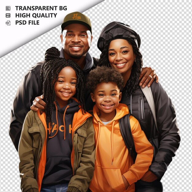 PSD rude black family estilo ultra realista con fondo blanco