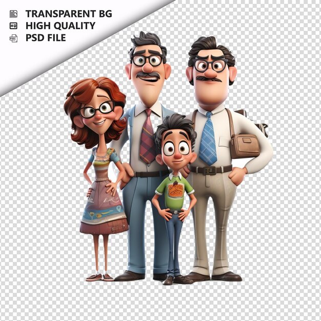 PSD rude white family 3d estilo de desenho animado isola de fundo branco