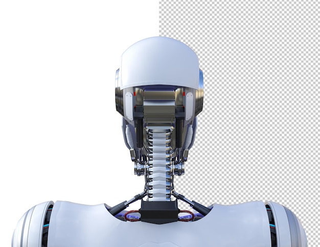 Rückseite des humanoiden männlichen Roboters isoliert 3D-Rendering