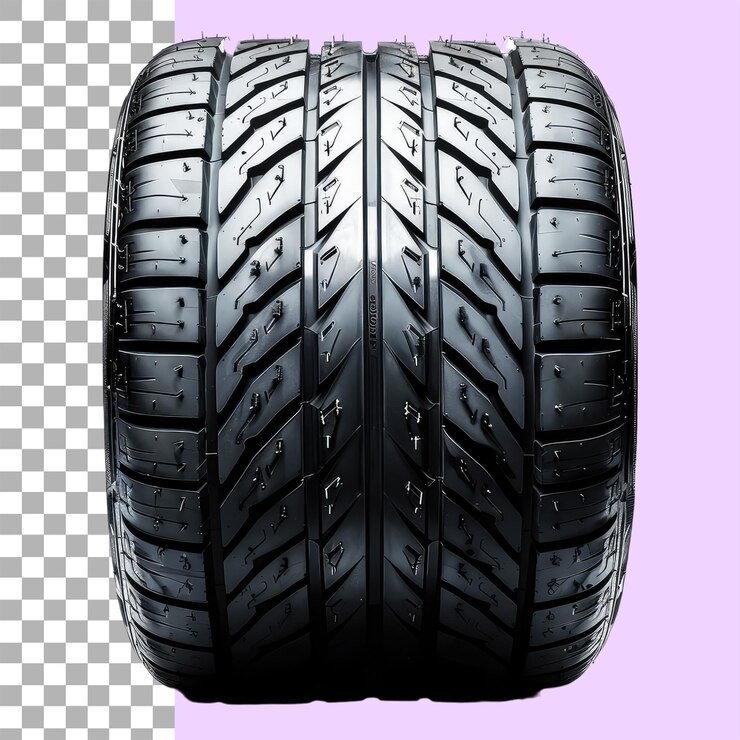 PSD rueda de automóvil neumático de automóvil en rueda de aleación vista angular aislada en fondo blanco alfa transparente png