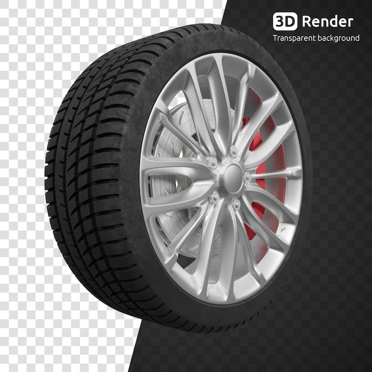 PSD rueda de coche con frenos 3d render aislado