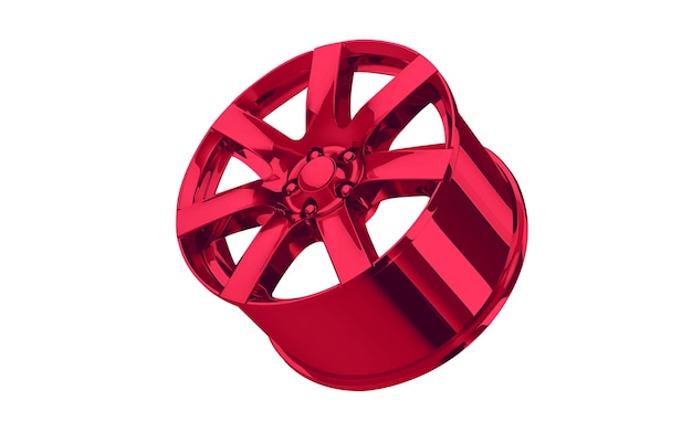 Rueda de coche roja y brillante