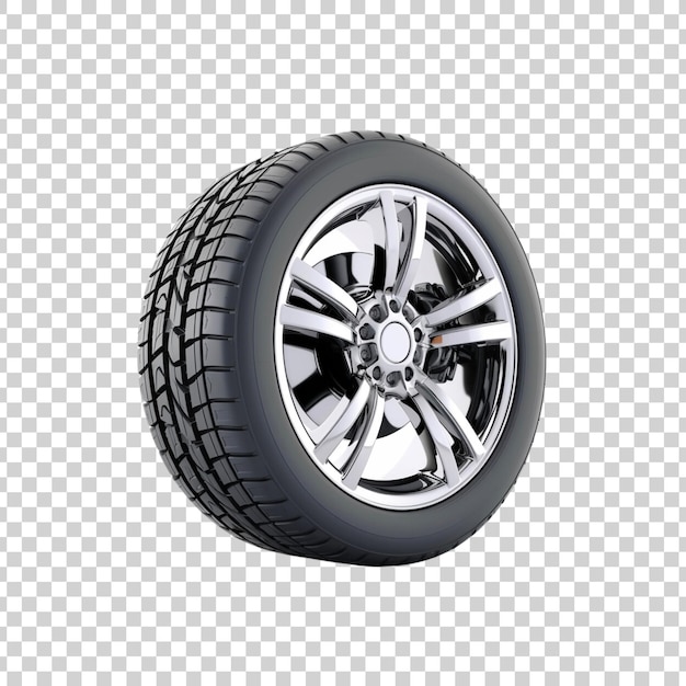 Una rueda y un neumático están en un fondo transparente