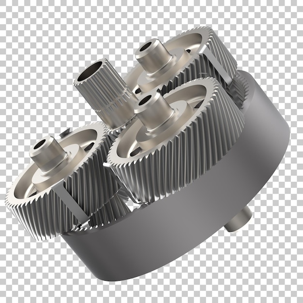 Ruedas dentadas de transmisión sobre fondo transparente Ilustración de renderizado 3d