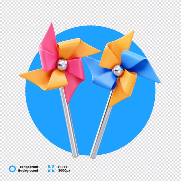 Ruedas tridimensionales coloridas con tallos metálicos en un fondo transparente